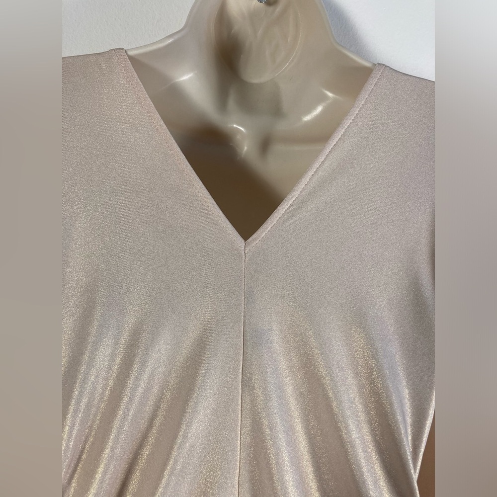 Julian Chang Tunic Top XL Champagne Shimmer Dolman Sleeve Tie Neck - Picture 7 of 10